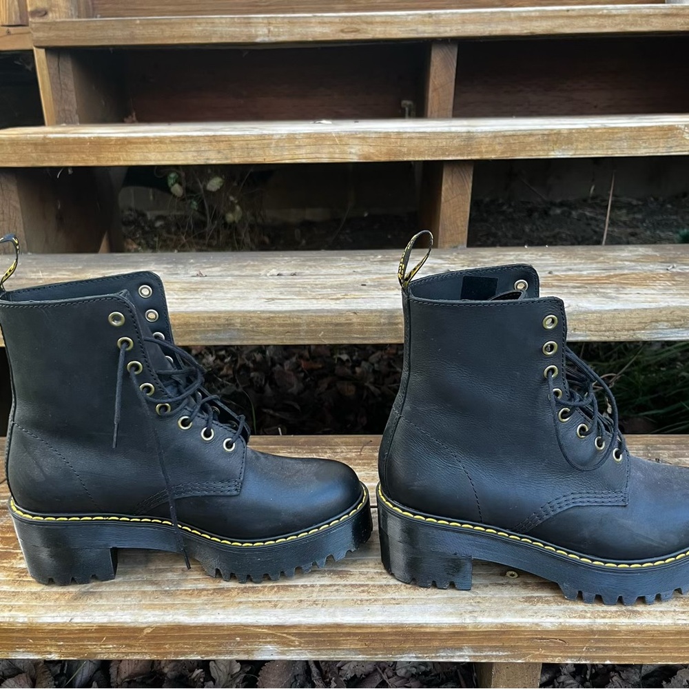 Dr. Martens Black Combat Boots with Chunky Sole and Lace-Up Design